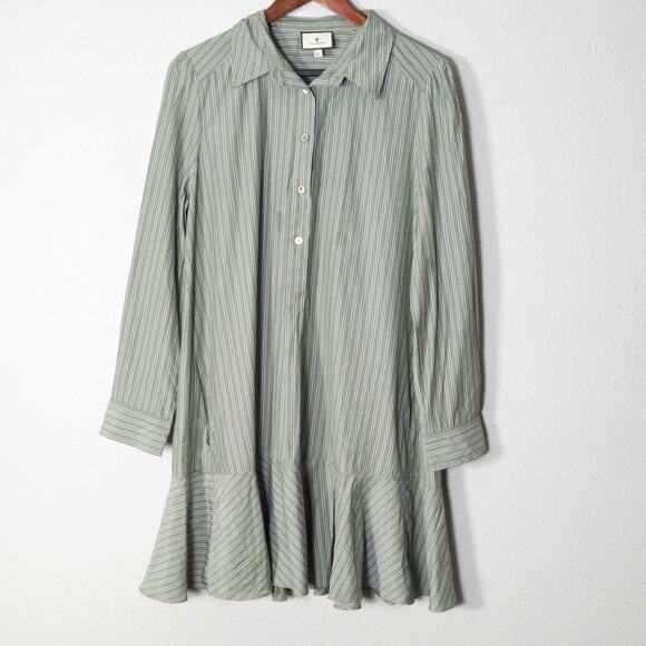 Tuckernuck Dresses & Skirts - Tuckernuck Striped Shirt Dress Green Button Front Size L Coastal Grandma